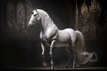 Obraz na płótnie Canvas Noble Brilliance: An Enchanted Unicorn of Splendid Light Generative AI