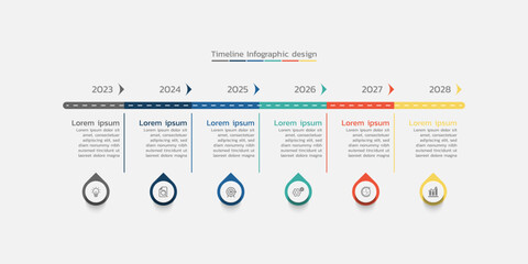 Fototapeta na wymiar Business infographic timeline design template with 6 options