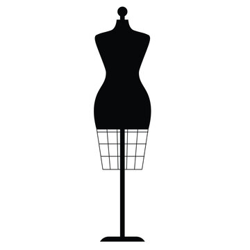 Female mannequin silhouette flat illustration vector isolated on white background. Dress form black and white icon for sewing concept. Tool for tailors.