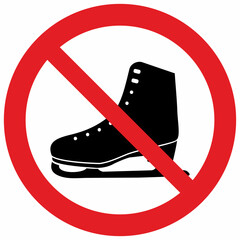 No entry in skates, ice skates, winter sport, vector symbol, sign