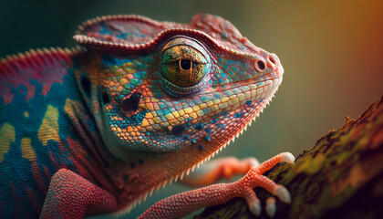 Obraz premium Close up of a chameleon with bright.Generative AI.