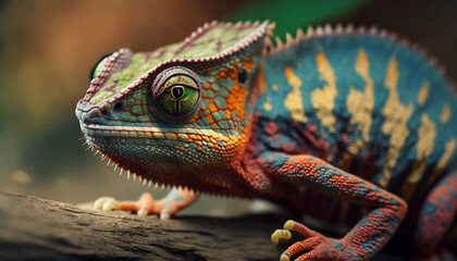 Obraz premium Close up of a chameleon with bright.Generative AI.