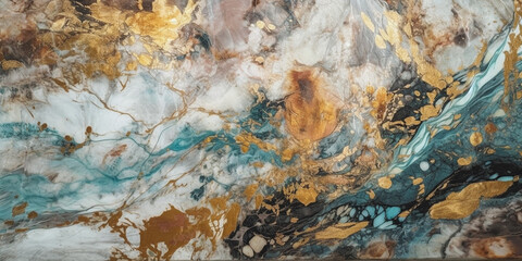 Naklejka premium colorful with traces of gold marble surface Genetarive AI