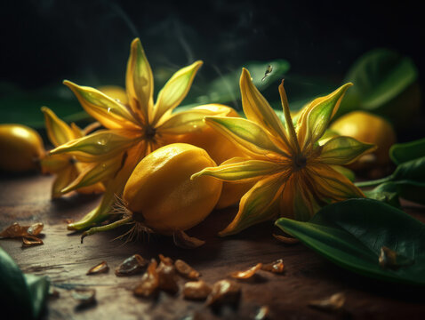 Beautiful organic background of freshly picked carambola created with Generative AI technology