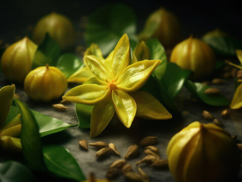 Beautiful organic background of freshly picked carambola created with Generative AI technology