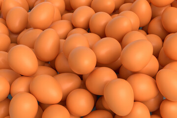 Many farm raw organic brown chicken eggs background from local market