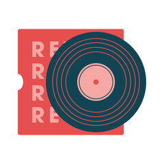 Modern creative clip art with retro device, typewriter,  vinyl record. Vintage concept. Flat design. For sticker, card, banner