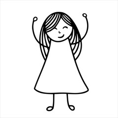Little girl with her hands up. Vector illustration hand-drawn.