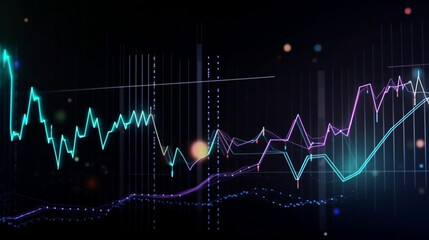 Fototapeta premium business economic charts with flashing effects, stock analysis, trading, cryptocurrencies, investments. generative ai 