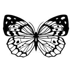 Decorative trendy graphic tattoo sketch of butterfly. Cut out graphic element of y2k style butterfly silhoette