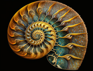 Ammonite fossil background created with Generative AI technology.
