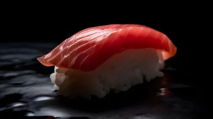 Fotobehang close up of sashimi sushi Simple black background © 諒 小林