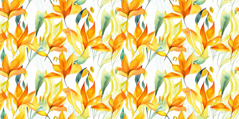 Masdevallia repeating pattern background, tropical leaves, abstract art design – created with generative AI