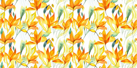 Masdevallia repeating pattern background, tropical leaves, abstract art design – created with generative AI