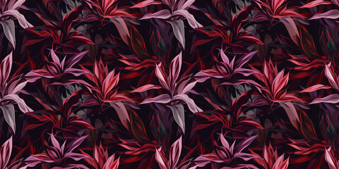 Cryptanthus repeating pattern background, tropical leaves, abstract art design – created with generative AI