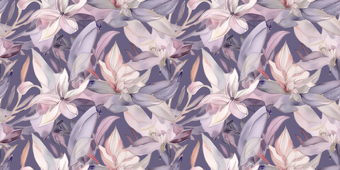 Laelia and Rosa, repeating pattern background, tropical leaves, abstract art design – created with generative AI