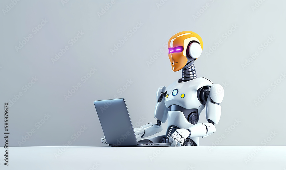 Poster virtual assistant on the job. 3d illustration of an ai chatbot working and chatting in computer. gen