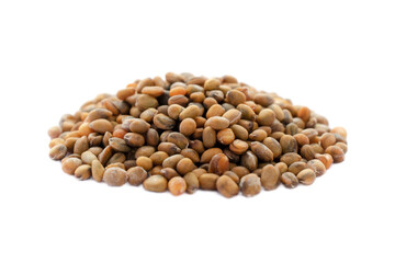 Pile of rocketa or arugula seeds isolated on white background. Small arugula seeds isolated on white background. Arugula microgreen seeds, broccoli. Vegan seeds for microgreens.