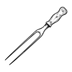 Carving fork with wooden handle. Butcher and kitchen utensil. Chef's tool. Hand drawn sketch style drawing. Vector illustration.
