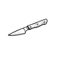Paring knife with wooden handle. Butcher and kitchen utensil. Chef's tool. Hand drawn sketch style drawing. Vector illustration.