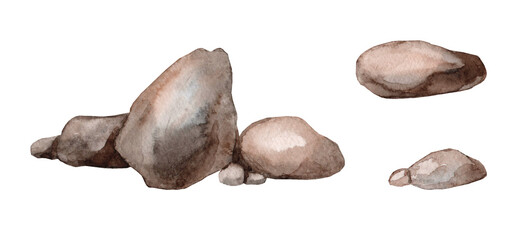 Stones set. Hand drawn watercolor illustration isolated on white background © Tatyana Sidorova