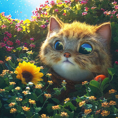 pltn style strybk gremlin cat spring creation fantasy sunlight flowers intricate detai - obrazy, fototapety, plakaty