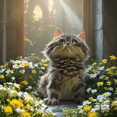 pltn style strybk gremlin cat spring creation fantasy sunlight flowers intricate detai