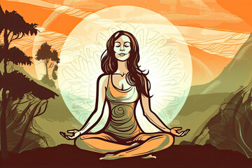 Women doing yoga, symbolizing peace, mindfulness and harmony - AI generated