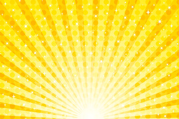 Sunrise image yellow polka dots background with stars and rays from below. © mikenoki