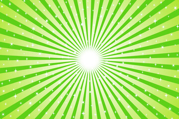 Abstract green background with concentration lines and snowflakes.