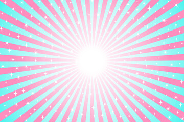 Light blue and pink background with concentration lines and shiny stars.