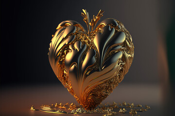 Złota miłość, złote serce, ekskluzywne serce, Golden love, golden heart, exclusive heart - AI Generated  - obrazy, fototapety, plakaty
