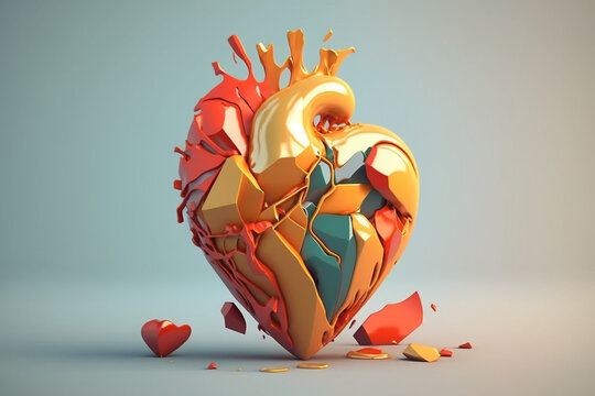 Pęknięte ceramiczne serce alegoria - Cracked ceramic heart allegory - Generative AI