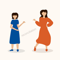 Two friends reconcile on the little fingers. . Flat vector illustration of friendship and trust.