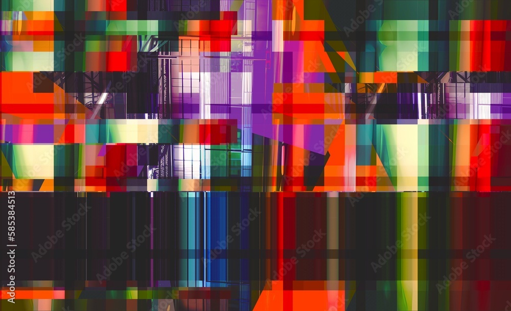 Fototapete digital abstract graphic artwork. vibrant glitch texture. artwork with deconstructed shapes and grap