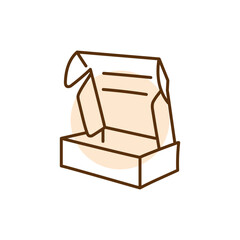 Cardboard lunch box and food black line icon.