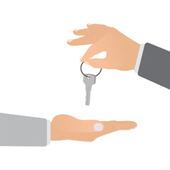 Hands Giving Key, Isolated on White Background. Vector Illustration in Flat Design