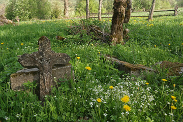 Old cemetery in former, abandoned village - Dzwiniacz, Bieszczady Mountains, Poland
