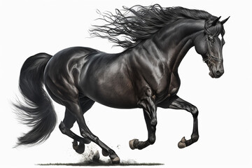 Obraz na płótnie Canvas Running Of Black Horse On Transparent Background, Generative Ai