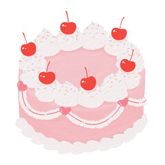 illustration cute birthday cake by digital painting on white background