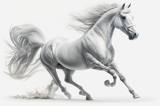 Running Of White Horse On Transparent Background, Generative Ai