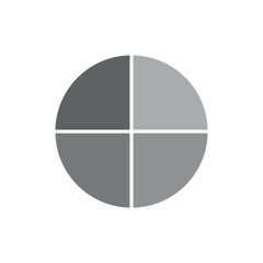 Four parts of circle. Pie chart with four same size sectors. Vector illustration isolated on white background.