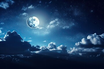 Fototapeta na wymiar background of romantic moon in starry blue night over cloud , ai generated
