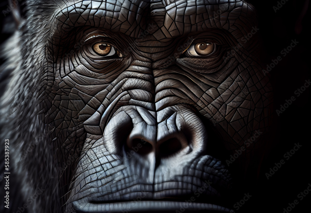 Fototapete a complex, multi-layered pattern of interlocking shapes that resembles a gorilla's face. generative 
