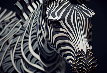 Fototapeta na wymiar A complex, multi-layered pattern of interlocking shapes that resembles a Zebra face. Generative AI technology. 