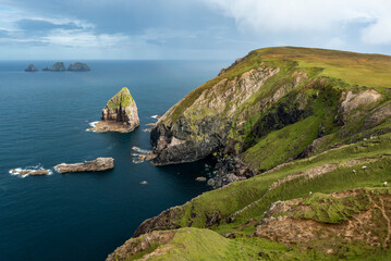 Fototapeta premium Beautiful coastal landscape at the cliffs at Benwee Loop Walk hiking trail, County Mayo, Ireland