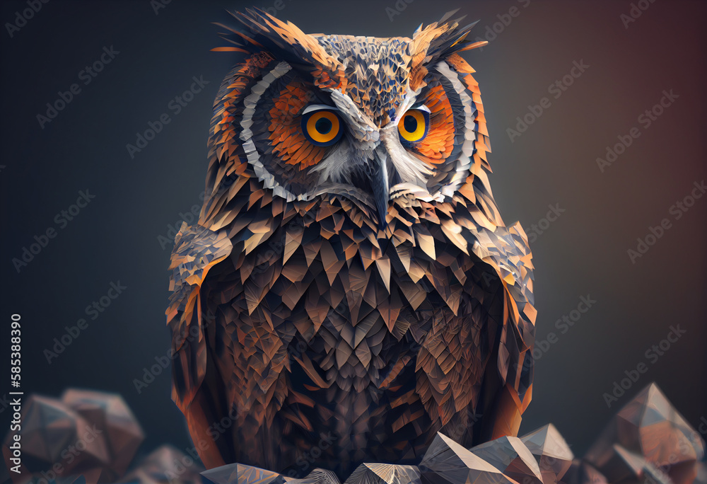 Aufkleber A complex, multi-layered pattern of interlocking shapes that resembles a owl face.  Generative AI technology.
