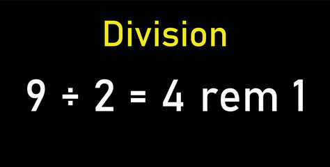 Fototapeta na wymiar Division words in math. Parts of division. Dividend, divisor and quotient. Mathematics basic.