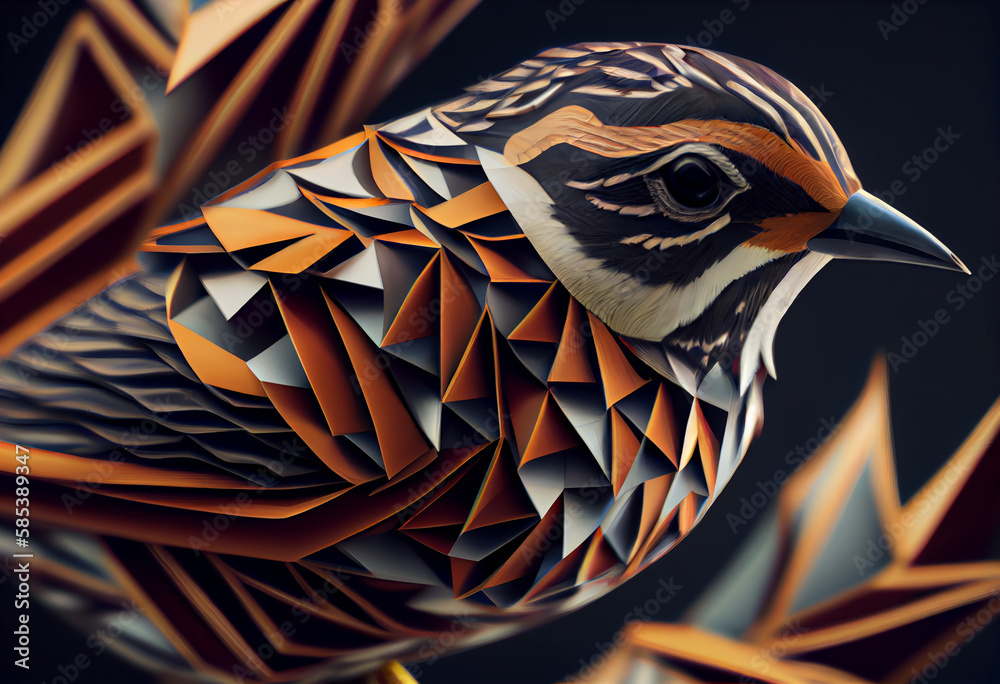 Aufkleber A complex, multi-layered pattern of interlocking shapes that resembles a Sparrow face.  Generative AI technology.
