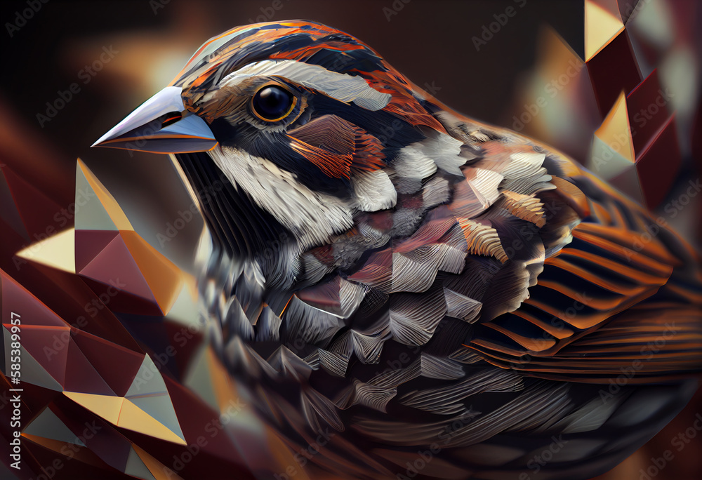 Aufkleber A complex, multi-layered pattern of interlocking shapes that resembles a Sparrow face.  Generative AI technology.
